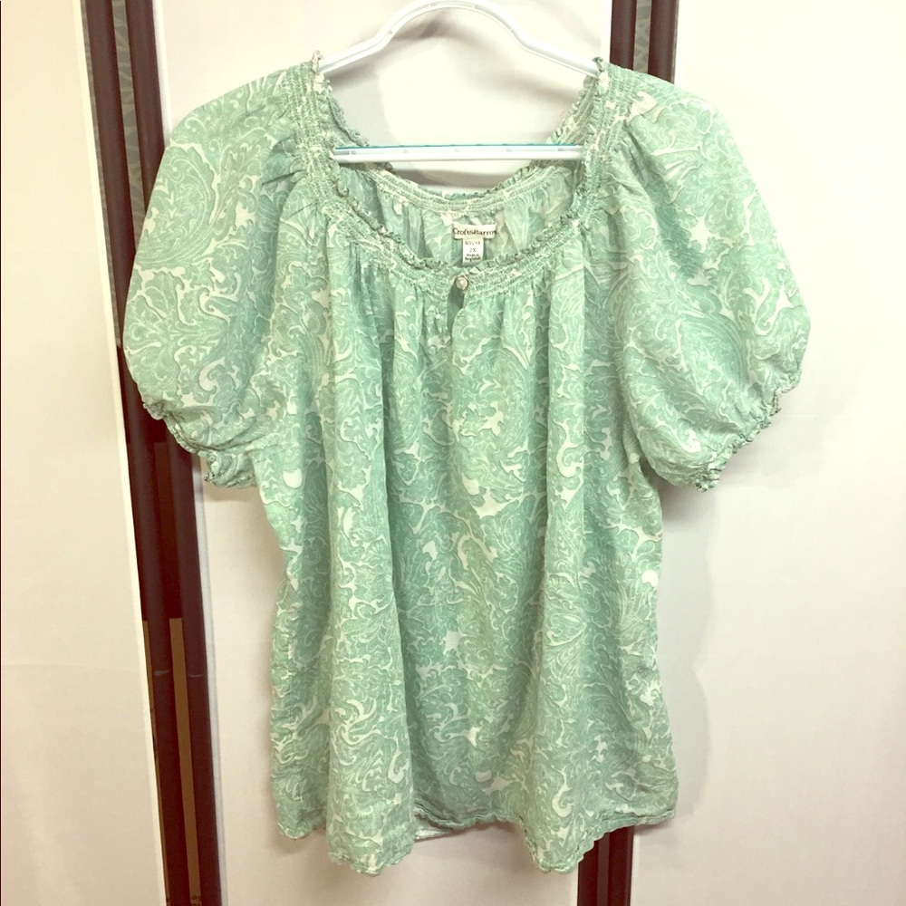 Croft & Barrow SZ 2X Mint Paisley Peasant Blouse